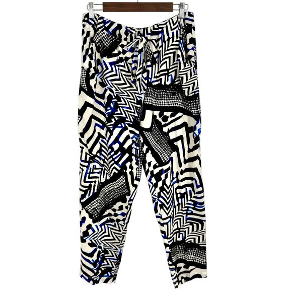 IC by Connie K Sz Large Black Blue White Abstract Artsy Unique Pants - Picture 1 of 8